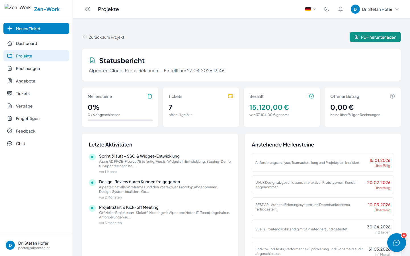 Status-Report im Kundenportal