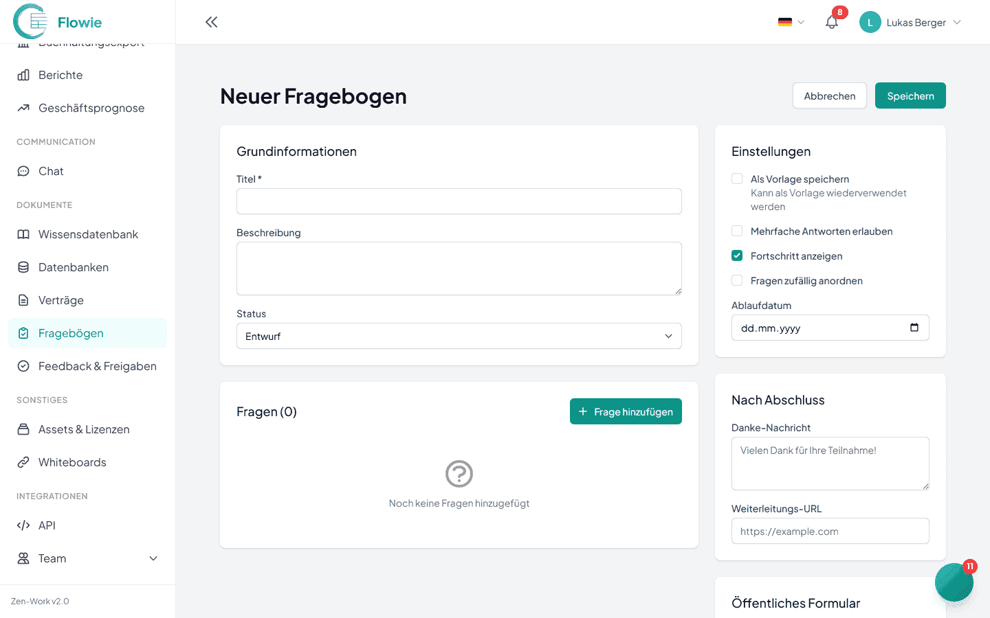 Drag & Drop Fragebogen-Builder