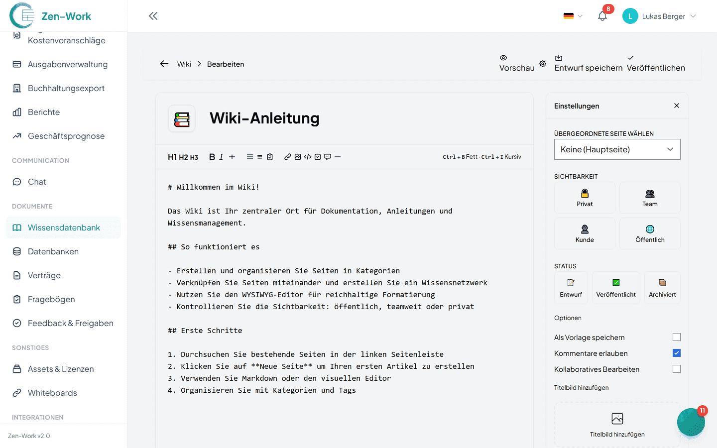 WYSIWYG-Editor mit Struktur